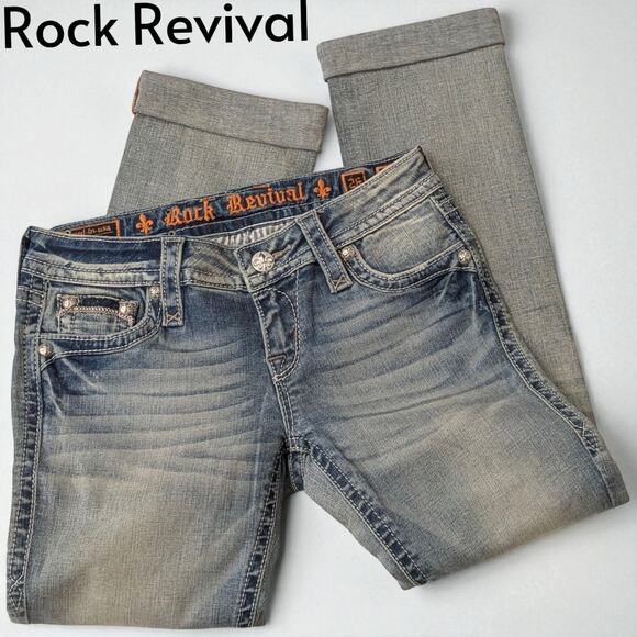 New ROCK REVIVAL Essie Capri Jeans Denim Mid Rise Long Capris Women's 26 28/28 - Picture 1 of 10